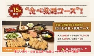 串カツ田中・ほぼ全品食べ放題コース（サンプル画像）